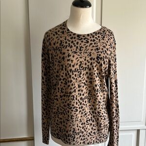 Banana Republic Tan Fitted Sweater with Leopard Print